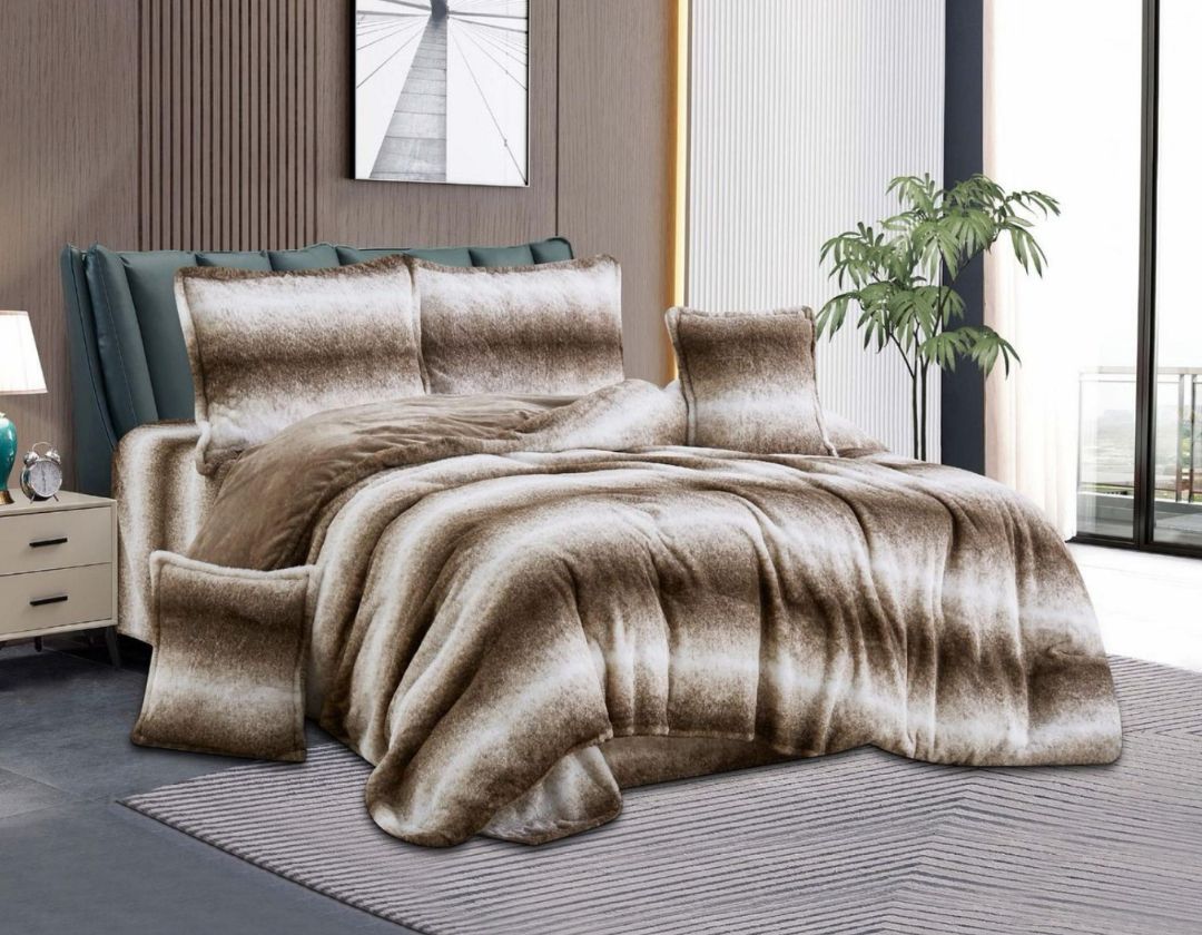 Super soft rabbit fur winter comforter set by The Gharnish, featuring plush bedding with six cozy pieces for cold weather.