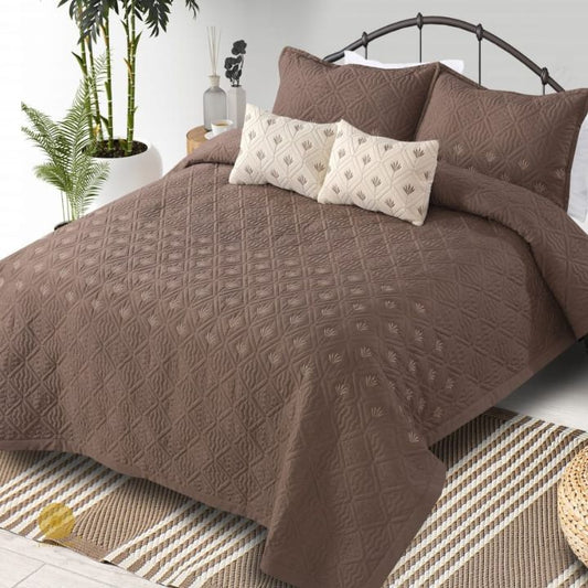 Beautiful Embrodeiry Croma Quilted Bedcover Set