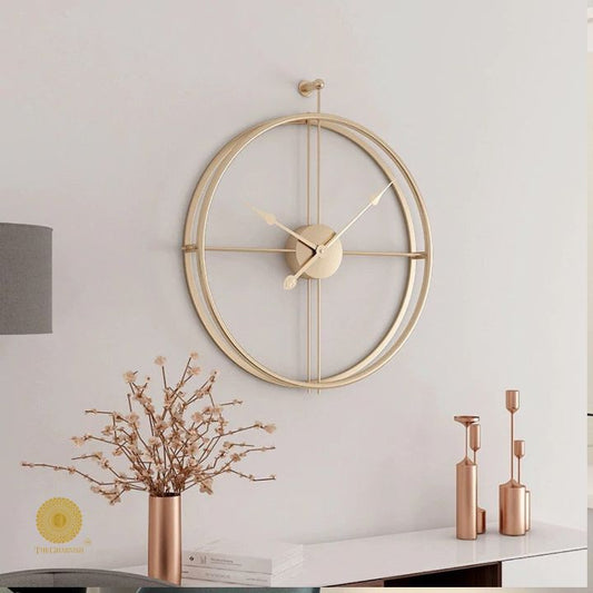 Metallic Double Wheel Wall Clock - Gold (24 Inches Dia)