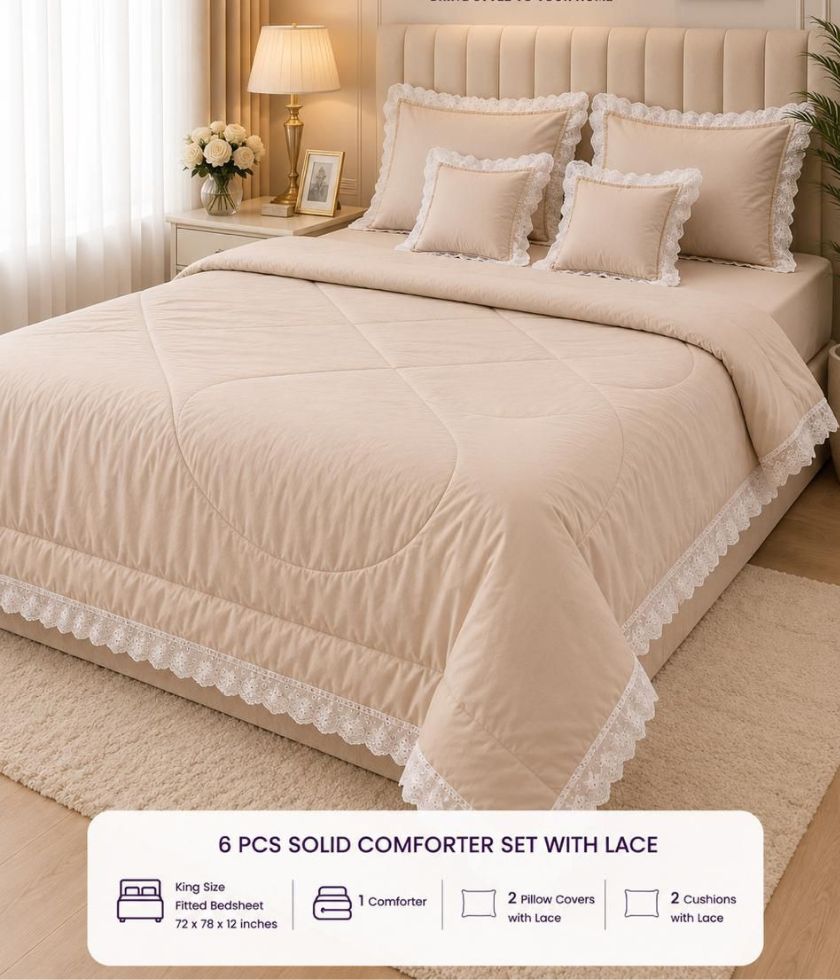 Luxury quilted king size bedcover set from The Gharnish, featuring a plush bedding design with intricate quilting details.