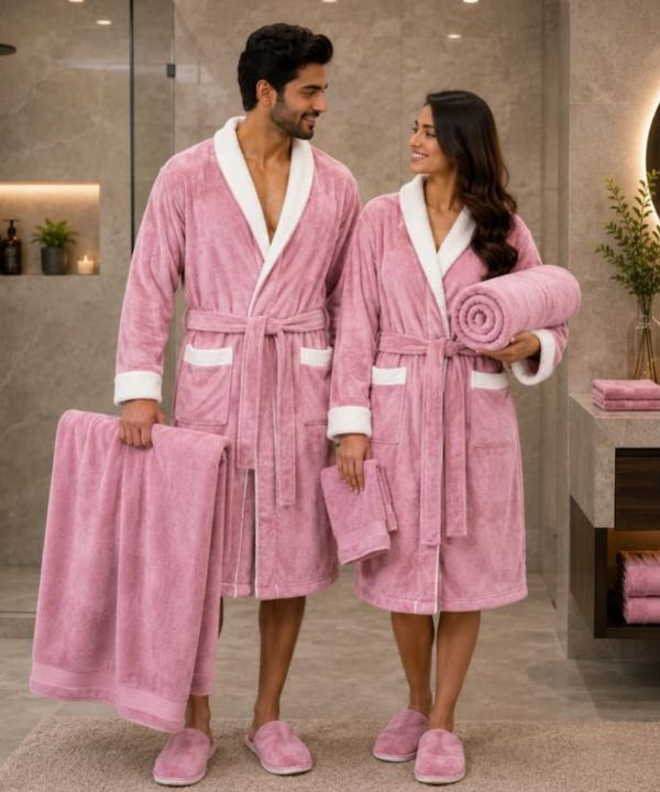 LuxeSpa Couple Bathrobe & Towel 8 Pcs Set