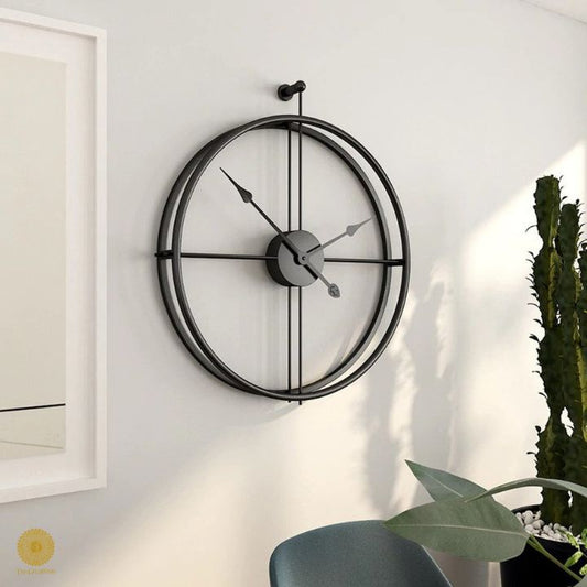 Metallic Modern Black Double Ring Wall Clock (24 Inches) - The Gharnish - A Unit of Satkala Creations