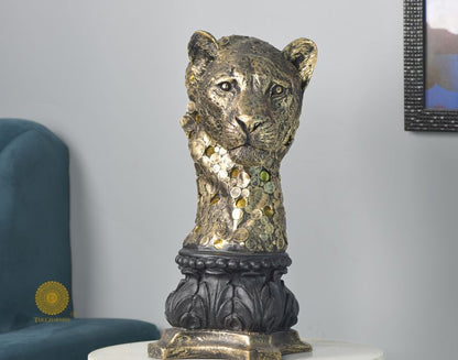 Rustic Antique Tiger Face Statue (7x15 Inches)