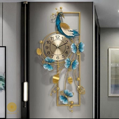 Peacock Flowers Wall Clock (47 x 21 Inches Approx)