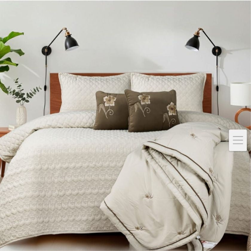 Flora 6-piece luxury wedding bedding set by The Gharnish with floral patterns and soft fabric for elegant bedroom decor.