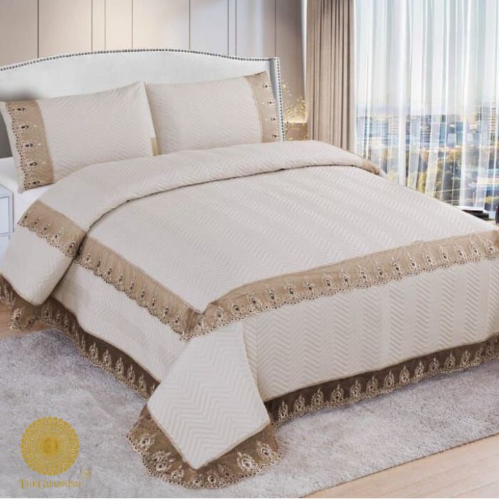 Stella Premium Ultrasonic Bedcover with Frill - The Gharnish - A Unit of Satkala Creations