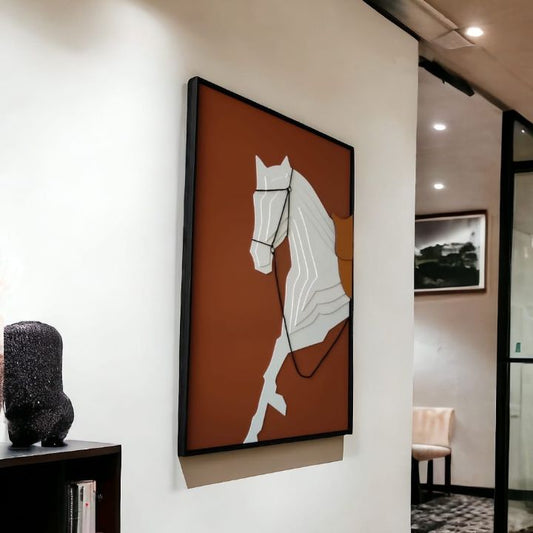 Wooden Brown Stereoscopic horse art Modern light luxury Abstract Large Wall Art