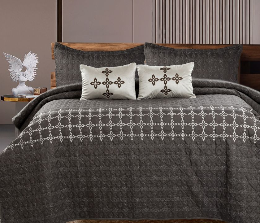 Alpine Premium Quilted Double Bed Super Soft Embossed Embroidered 5-Piece Bedding Set - The Gharnish - A Unit of Satkala Creations