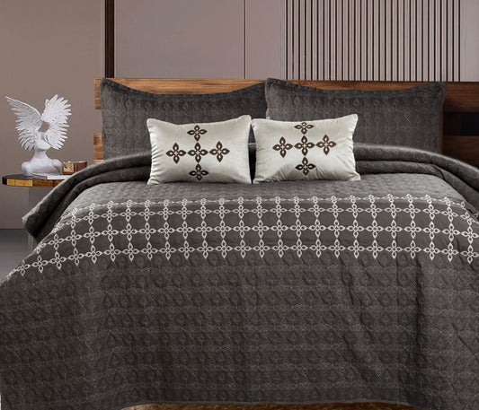 Alpine Premium Quilted Double Bed Super Soft Embossed Embroidered 5-Piece Bedding Set - The Gharnish - A Unit of Satkala Creations