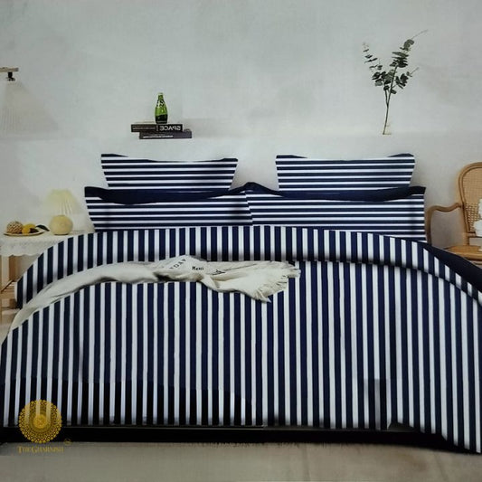 Stripe Queen Size Bedsheet and Pillow Covers