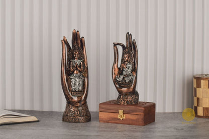 Meditating Plam Buddha Statue Set of 2