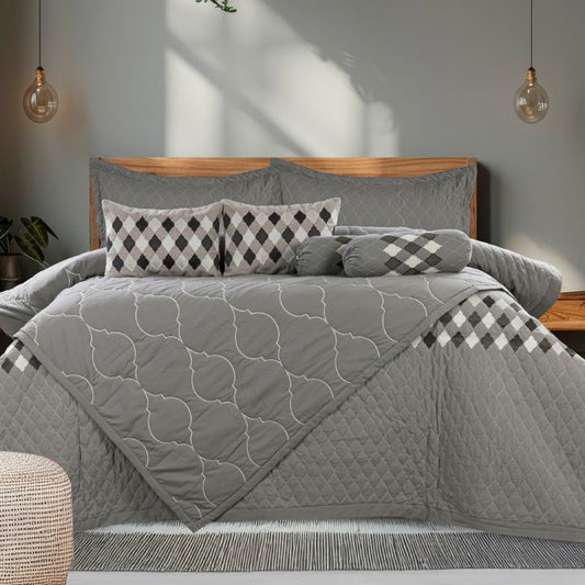 Moroccan Luxury Bedspread Set with Argyle Cushion Covers – 8 Pcs Quilted Comforter Set - The Gharnish - A Unit of Satkala Creations