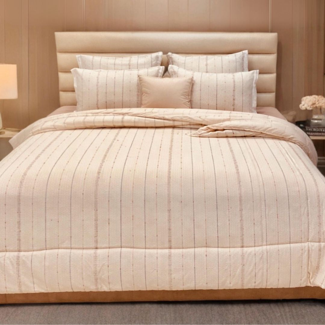Turkish Super-Premium Tufted Cotton Blend Reversible Comforter Set in neutral tones, includes two comforters and matching pillowcases.