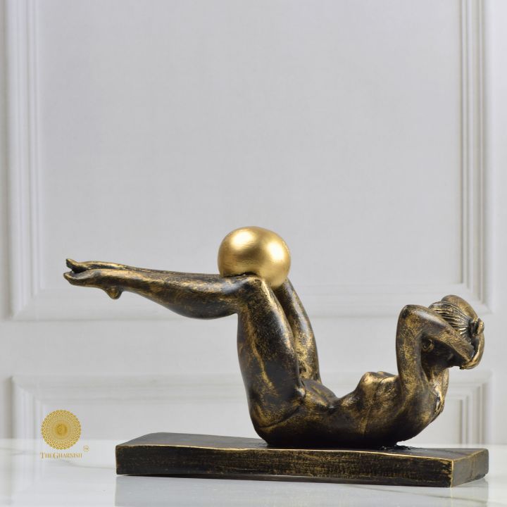 Golden Ball Yoga Lady Statue