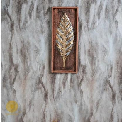 Wooden Frame Single Leaf Wall Art (8x20 Inches)