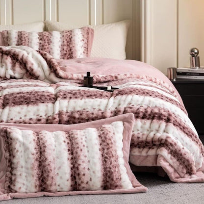 Luxury king size winter quilt by The Gharnish featuring ultra-soft Persian Royale faux fur for cozy warmth.