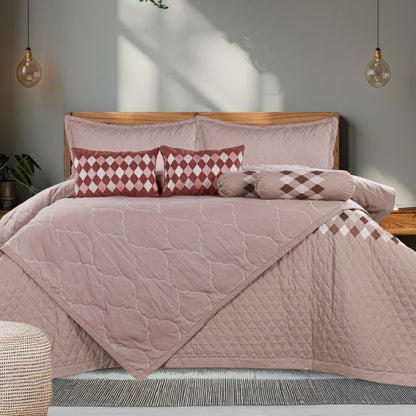 Moroccan Luxury Bedspread Set with Argyle Cushion Covers – 8 Pcs Quilted Comforter Set - The Gharnish - A Unit of Satkala Creations