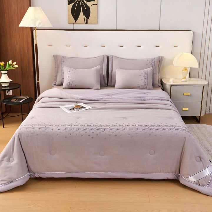 Dazzle Quilted Embroidered 6 Pcs Bedding Set - The Gharnish - A Unit of Satkala Creations