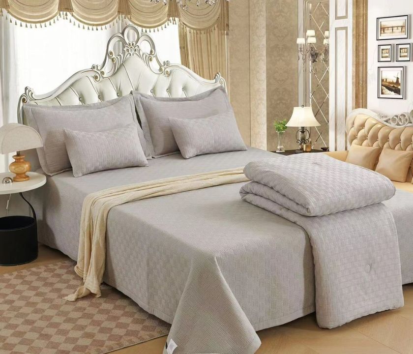 Luxury Quilted and Pattern 6 Pcs Bedding Set /  Imported Summer Collection - The Gharnish - A Unit of Satkala Creations