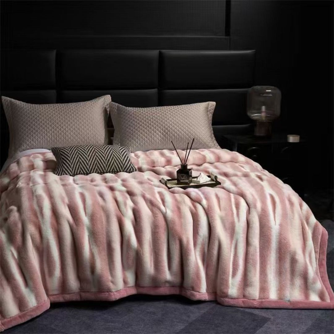 luxurious Dual Colour Cloudy Rabbit Fur Mink Blanket - The Gharnish - A Unit of Satkala Creations