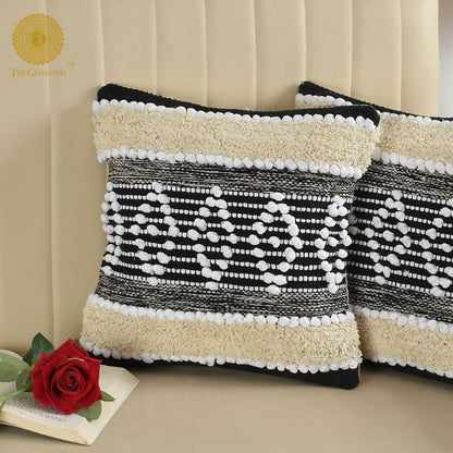 Off White Set of 2 Cotton Square Cushion Covers