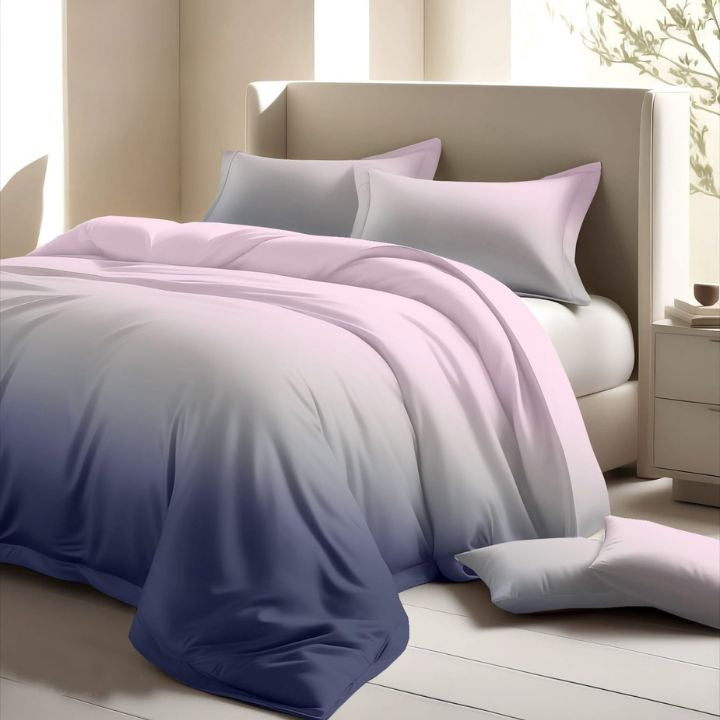Colorful cotton bedding set from The Gharnish Ombrey series featuring vibrant, soft 300 TC bedding for a cozy bedroom look