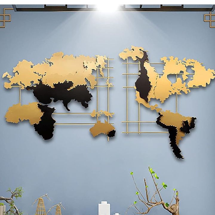 Metallic Crafted World Map Wall Art (48x24 Inches) - The Gharnish - A Unit of Satkala Creations