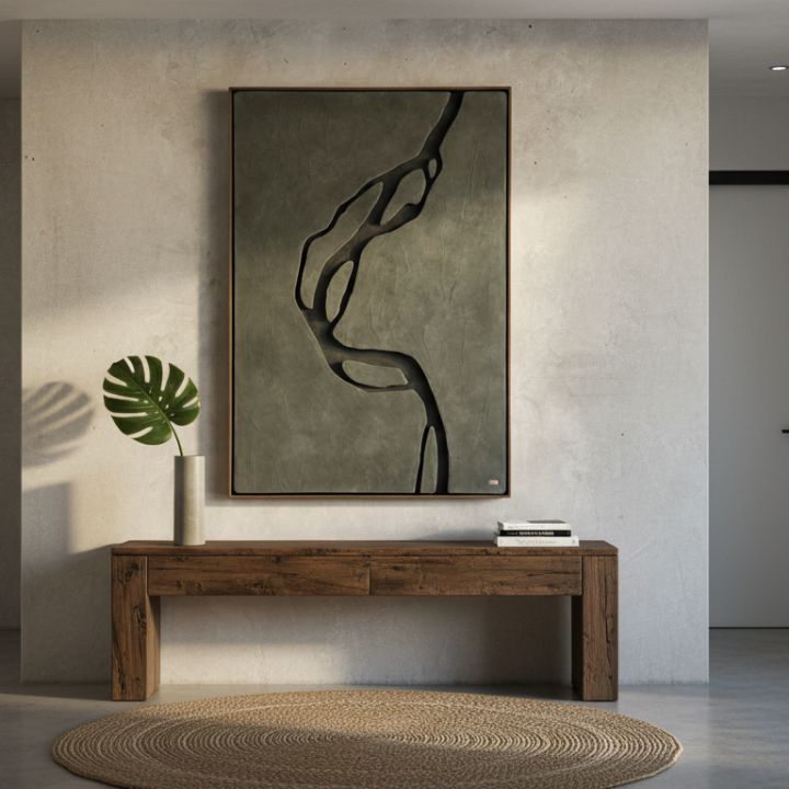 Modern abstract wooden wall art by The Gharnish, featuring sleek geometric designs for luxury interior decor.