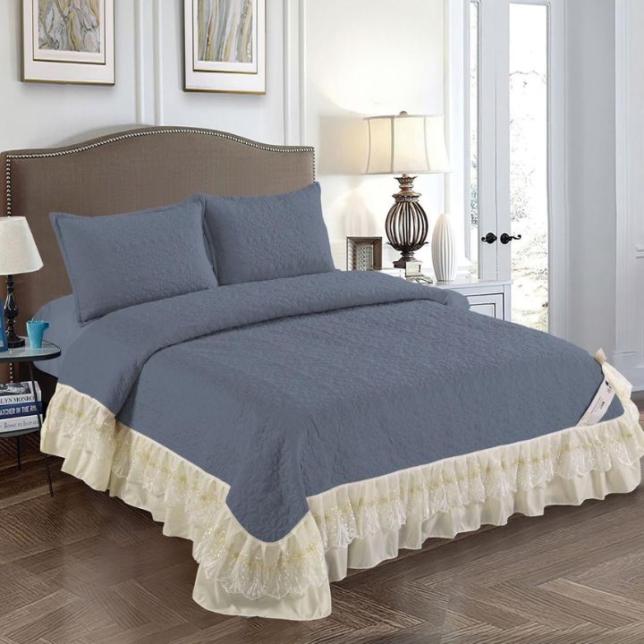 Royal Elegance Designer Quilted Bedcover with Frill & Lace Detailing - The Gharnish - A Unit of Satkala Creations