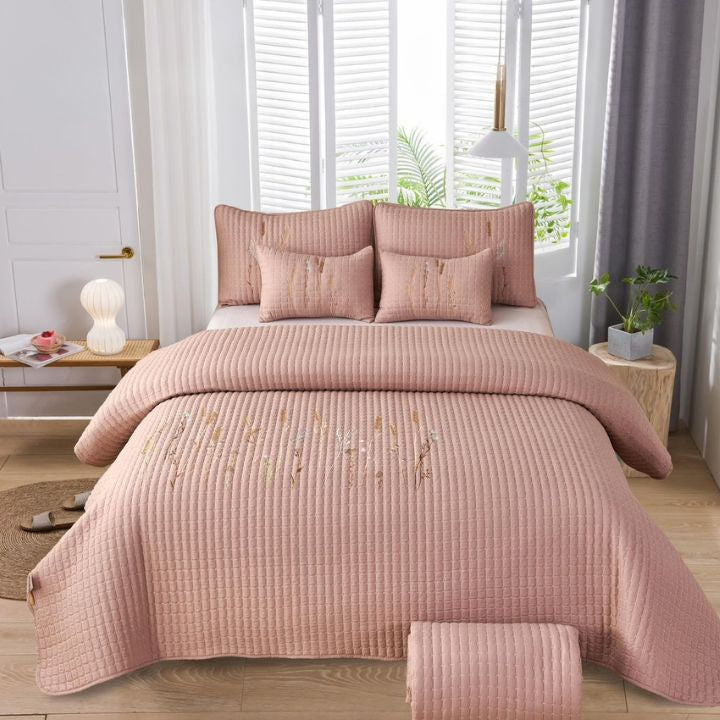 Crimson Gracious Thread Craft 6-piece embroidered bedding set with detailed floral patterns on soft fabric, by TheGharnish.