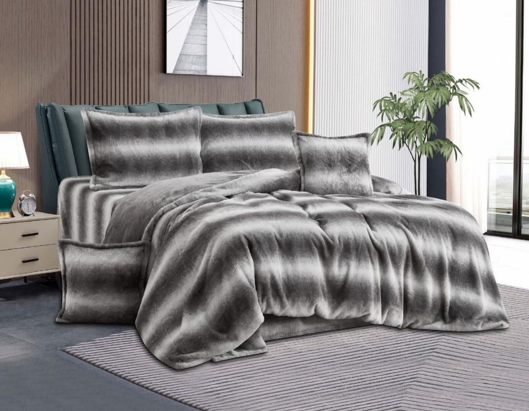 Super soft rabbit fur winter comforter set by The Gharnish featuring plush bedding with cozy, luxurious texture in a 6-piece set.