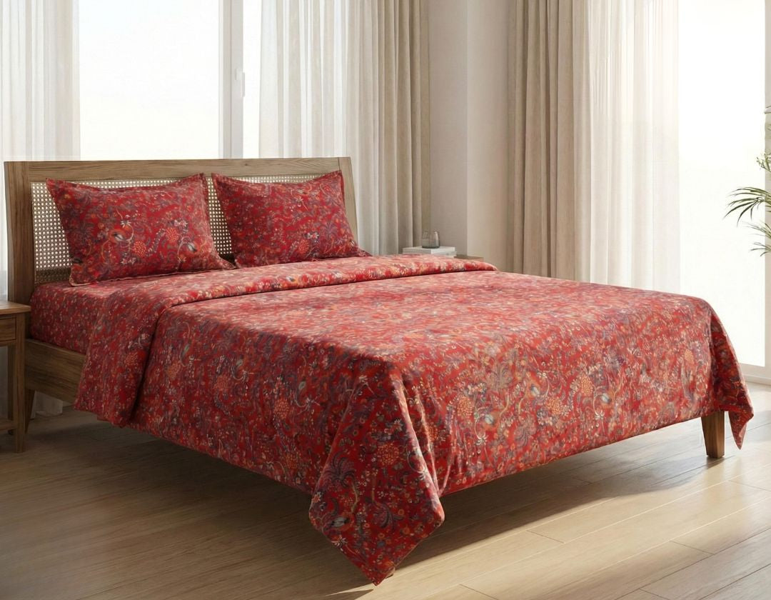 Pure cotton super king size bedsheet set from The Gharnish, featuring a soft, comfortable bedding design in a natural fabric finish.