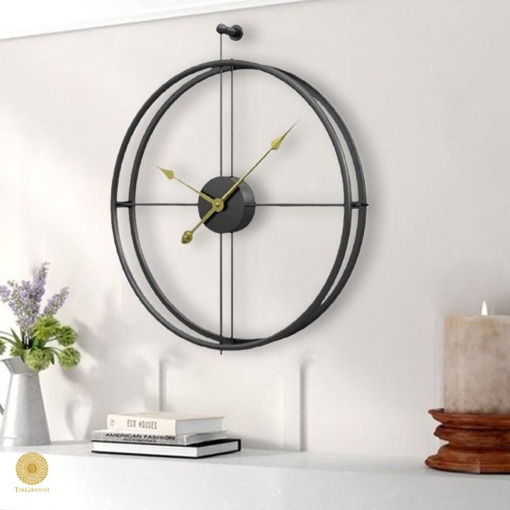 Metallic Modern Black Double Ring Wall Clock (24 Inches) - The Gharnish - A Unit of Satkala Creations