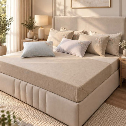 Luxury Jacquard King Size Bedding Set by The Gharnish, textured floral cotton feel bedsheets with elegant woven pattern.