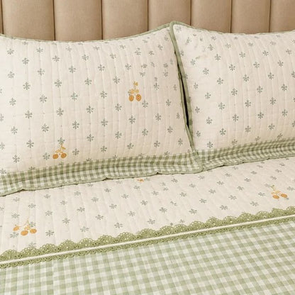 Gingham 3D floral king size quilted bedding bedcover by The Gharnish with a floral pattern and quilted texture.