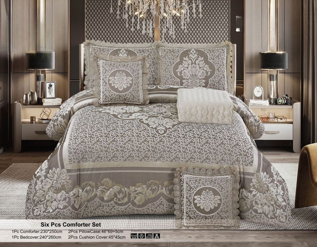 Luxury Royal 6-Piece Bedding Set | Quilted Comforter, Bedspread & Pillow Covers - The Gharnish - A Unit of Satkala Creations