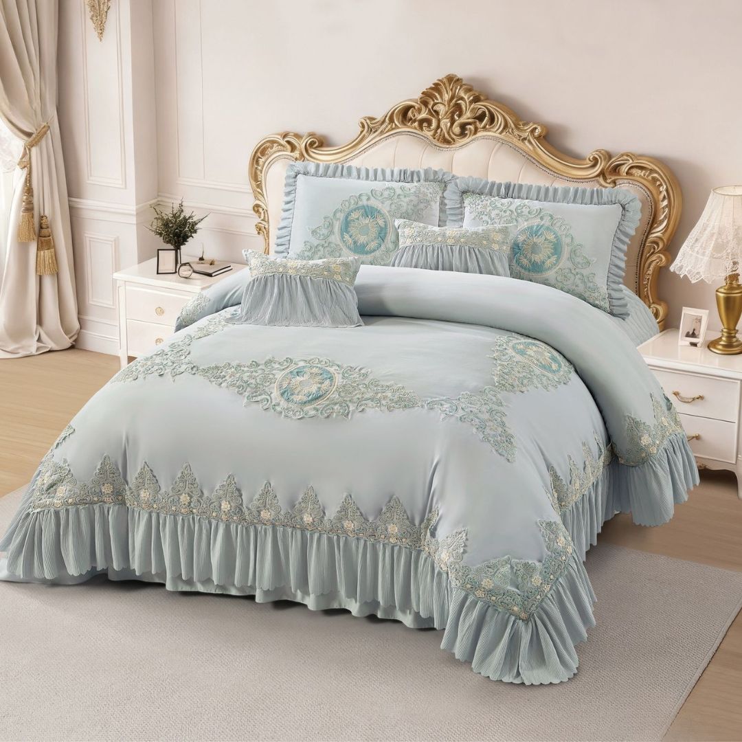 Amira Luxury Quilted Lace Bedcover & Comforter Set