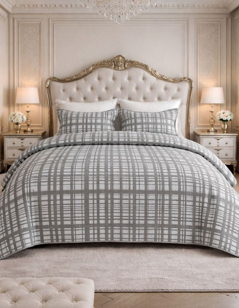 Reversible king size bedding bedcover with lightweight jacquard quilted design by The Gharnish, featuring intricate patterns and soft fabric.
