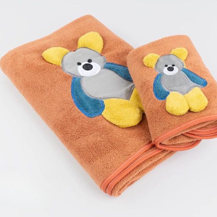 Cuddly Bear Embroidered Towel Set – Soft Cotton Towels for Kids & Toddlers - The Gharnish - A Unit of Satkala Creations