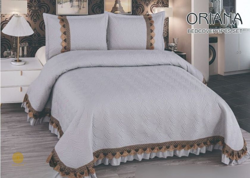 Oriana Quilted King Size bedding Set with Frill - The Gharnish - A Unit of Satkala Creations