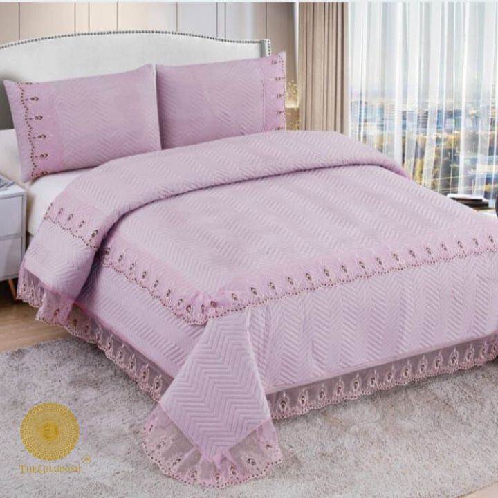 Stella Premium Ultrasonic Bedcover with Frill - The Gharnish - A Unit of Satkala Creations