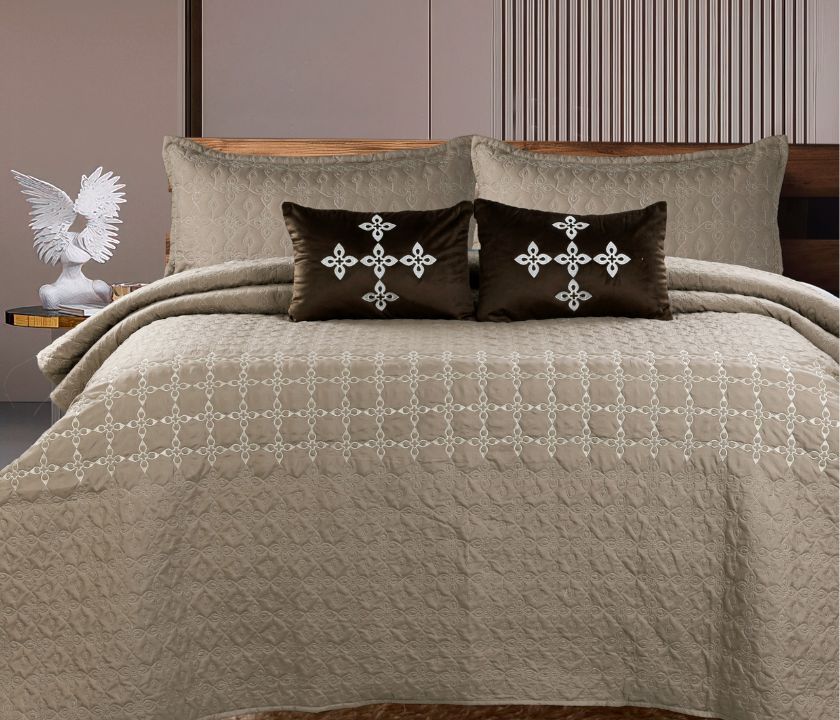 Alpine Premium Quilted Double Bed Super Soft Embossed Embroidered 5-Piece Bedding Set - The Gharnish - A Unit of Satkala Creations