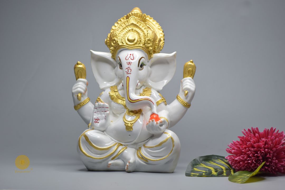 White Marble Laddoo Ganesha Statue