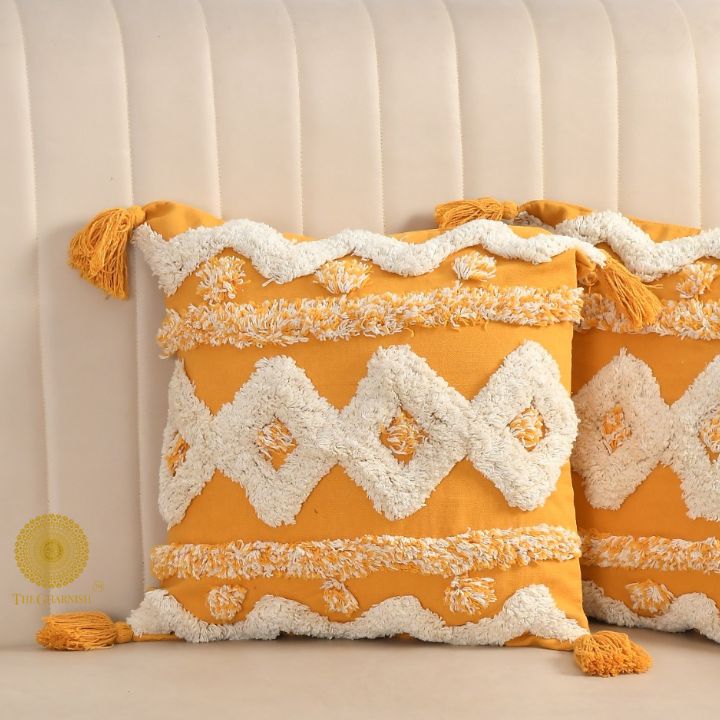 Hand-Embroidered Cotton Sofa Cushion Cover Set of 2