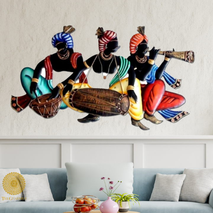 Metallic Wall Art Folk Musician (28x16 Inches) - The Gharnish - A Unit of Satkala Creations