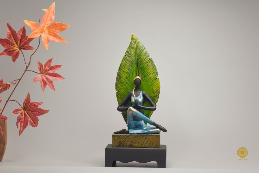 Yoga Lady With Leaf Statue