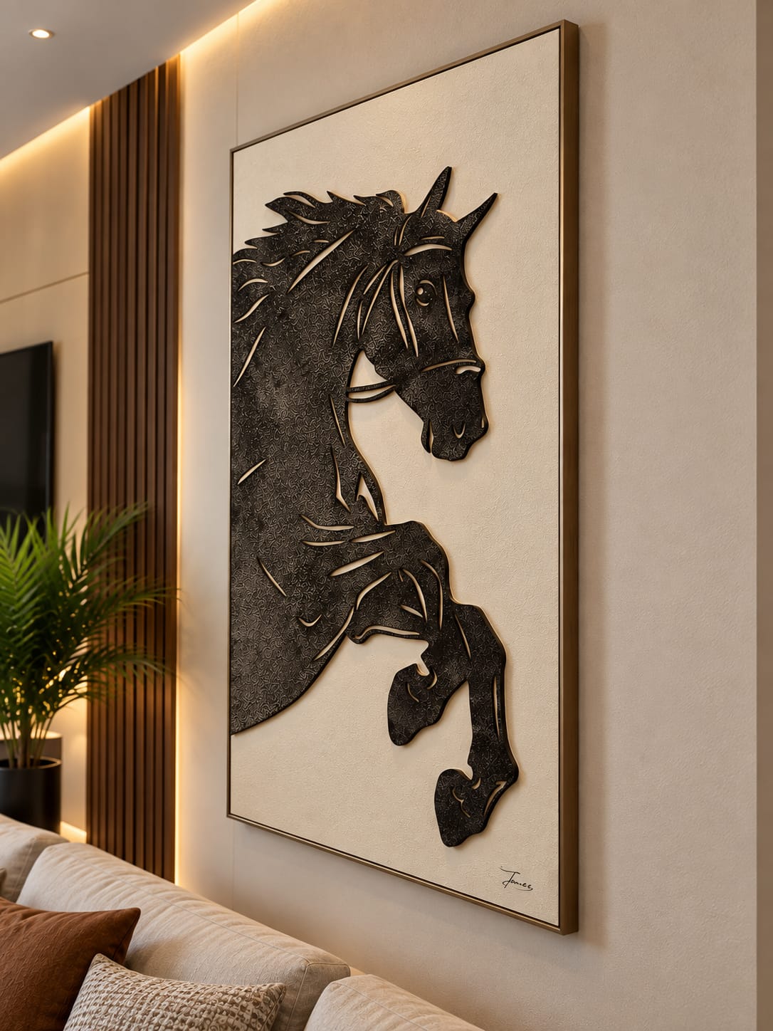 Wooden Textured Horse Wall Art | 3D Horse Wall Decor for Living Room & Home