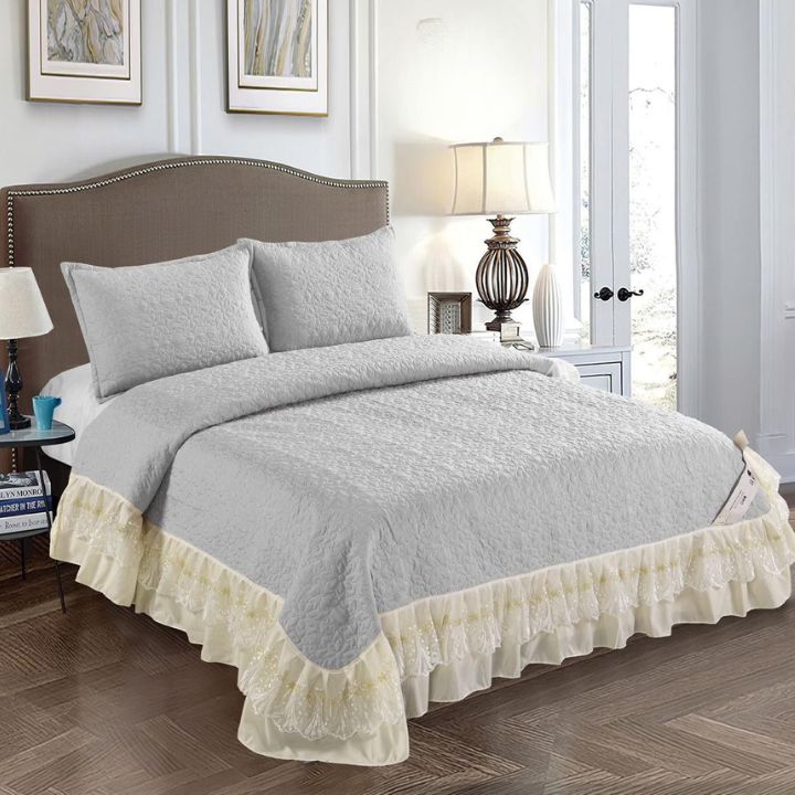 Royal Elegance Designer Quilted Bedcover with Frill & Lace Detailing - The Gharnish - A Unit of Satkala Creations
