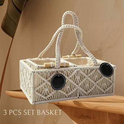 Macrame Basket with wooden Handles Set of 3