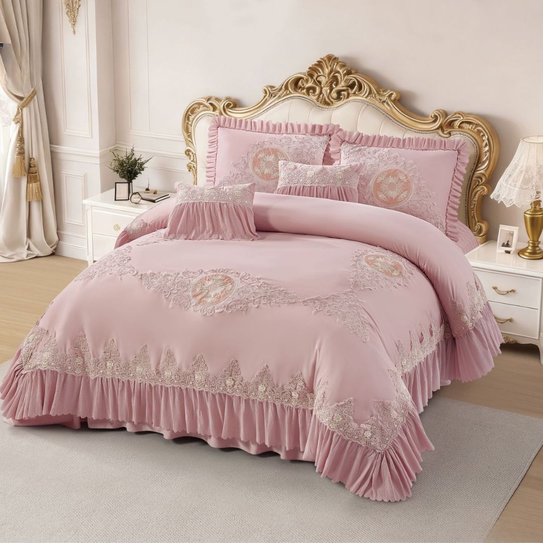 Amira Luxury Quilted Lace Bedcover & Comforter Set